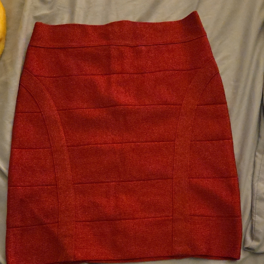 Bebe Red Ribbed Mini Pencil Skirt for Work